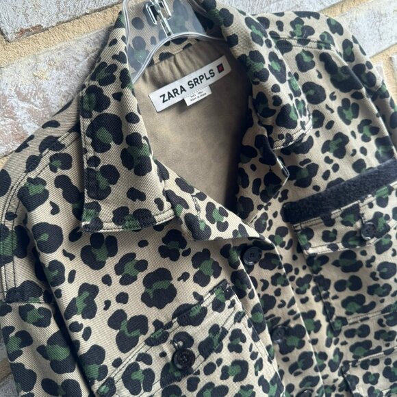 Zara SRPLS Long Sleeve Button Up Animal Print Cotton Blend Jacket Women's Size L - Picture 5 of 11